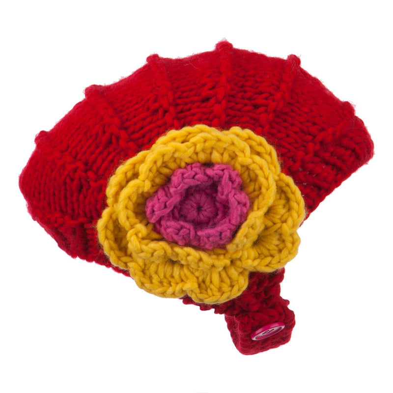 Girl's Flower Detail Chin Ski Beanie