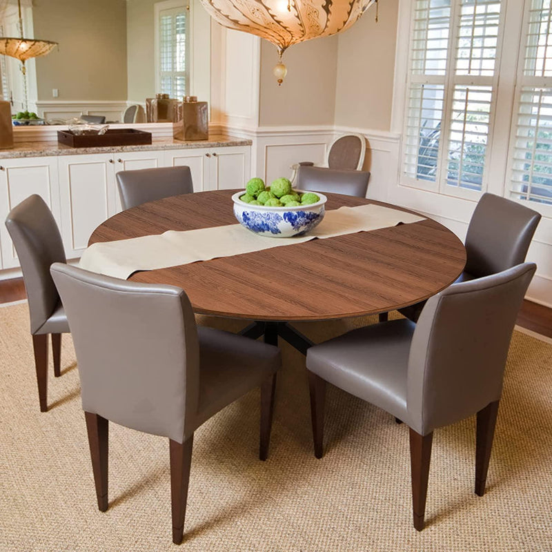 53" Mid-Century Modern Round Dining Room Table for 4-6 Person W/Solid Metal Legs, Walnut