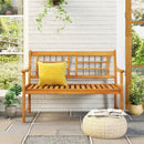 Patio Acacia Wood Bench with Curved Armrests Slatted Seat and Backrest by LJGDeals