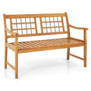 Patio Acacia Wood Bench with Curved Armrests Slatted Seat and Backrest by LJGDeals
