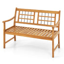 Patio Acacia Wood Bench with Curved Armrests Slatted Seat and Backrest by LJGDeals
