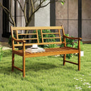 Patio Acacia Wood Bench with Curved Armrests Slatted Seat and Backrest by LJGDeals