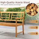 Patio Acacia Wood Bench with Curved Armrests Slatted Seat and Backrest by LJGDeals