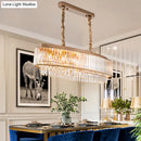 GobekUsa Champagne Crystal Prism Island Pendant - Modern Chic Oval Dining Room Light Fixture