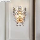 GobekUsa Champagne Hexagon-Crystal Wall Sconce with 3 Tapered Bulbs - Contemporary Flush Mount Light