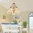 GobekUsa 3/5 Lights Chandelier Pendant Light - White and Gold Tiffany Style Stained Glass Mosaic Hanging Lamp Kit