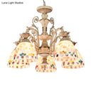 GobekUsa 3/5 Lights Chandelier Pendant Light - White and Gold Tiffany Style Stained Glass Mosaic Hanging Lamp Kit