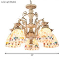 GobekUsa 3/5 Lights Chandelier Pendant Light - White and Gold Tiffany Style Stained Glass Mosaic Hanging Lamp Kit