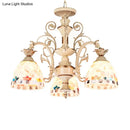 GobekUsa 3/5 Lights Chandelier Pendant Light - White and Gold Tiffany Style Stained Glass Mosaic Hanging Lamp Kit