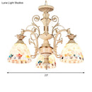 GobekUsa 3/5 Lights Chandelier Pendant Light - White and Gold Tiffany Style Stained Glass Mosaic Hanging Lamp Kit
