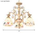 GobekUsa 3/5 Lights Chandelier Pendant Light - White and Gold Tiffany Style Stained Glass Mosaic Hanging Lamp Kit