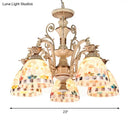 GobekUsa 3/5 Lights Chandelier Pendant Light - White and Gold Tiffany Style Stained Glass Mosaic Hanging Lamp Kit