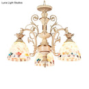 GobekUsa 3/5 Lights Chandelier Pendant Light - White and Gold Tiffany Style Stained Glass Mosaic Hanging Lamp Kit