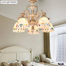 GobekUsa 3/5 Lights Chandelier Pendant Light - White and Gold Tiffany Style Stained Glass Mosaic Hanging Lamp Kit
