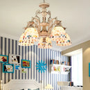 GobekUsa 3/5 Lights Chandelier Pendant Light - White and Gold Tiffany Style Stained Glass Mosaic Hanging Lamp Kit