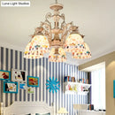GobekUsa 3/5 Lights Chandelier Pendant Light - White and Gold Tiffany Style Stained Glass Mosaic Hanging Lamp Kit