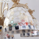 GobekUsa 3/5 Lights Chandelier Pendant Light - White and Gold Tiffany Style Stained Glass Mosaic Hanging Lamp Kit