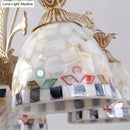 GobekUsa 3/5 Lights Chandelier Pendant Light - White and Gold Tiffany Style Stained Glass Mosaic Hanging Lamp Kit