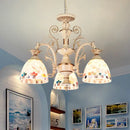 GobekUsa 3/5 Lights Chandelier Pendant Light - White and Gold Tiffany Style Stained Glass Mosaic Hanging Lamp Kit