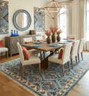 Charcoal Blue and Ivory Traditional Hand Knotted Wool Area Rug - Multi Size