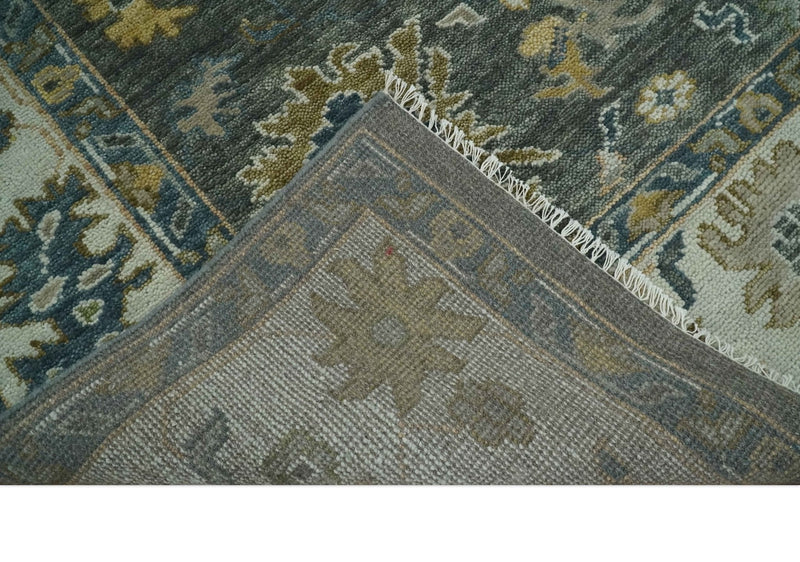 Charcoal and Ivory Hand Knotted Traditional Oushak Custom Made Wool Area Rug