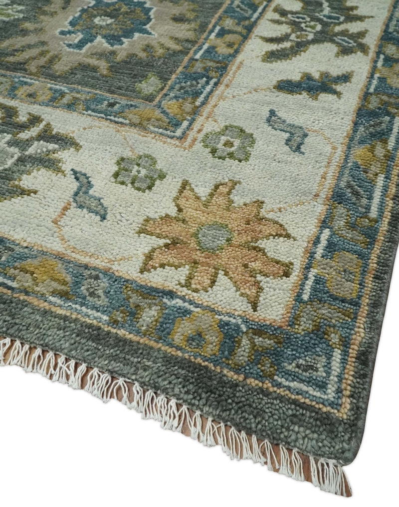 Charcoal and Ivory Hand Knotted Traditional Oushak Custom Made Wool Area Rug