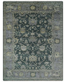 Charcoal and Silver 9x12 Hand Knotted Traditional Antique Style Wool Area Rug by The Rug Decor