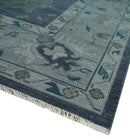 Charcoal Silver Blue Hand-Knotted Wool Area Rug - Traditional Oushak