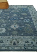 Charcoal Silver Blue Hand-Knotted Wool Area Rug - Traditional Oushak