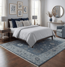 Charcoal Silver Blue Hand-Knotted Wool Area Rug - Traditional Oushak