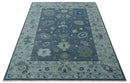 Charcoal Silver Blue Hand-Knotted Wool Area Rug - Traditional Oushak