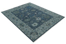 Charcoal Silver Blue Hand-Knotted Wool Area Rug - Traditional Oushak