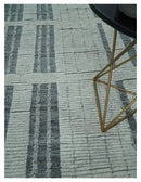 Charcoal and Silver Traditional Hand Knotted 8x10 Geometrical Pattern Wool Area Rug by The Rug Decor