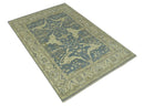Charcoal, Beige and Olive 6x9 Hand Knotted Traditional Oriental Oushak wool rug by The Rug Decor