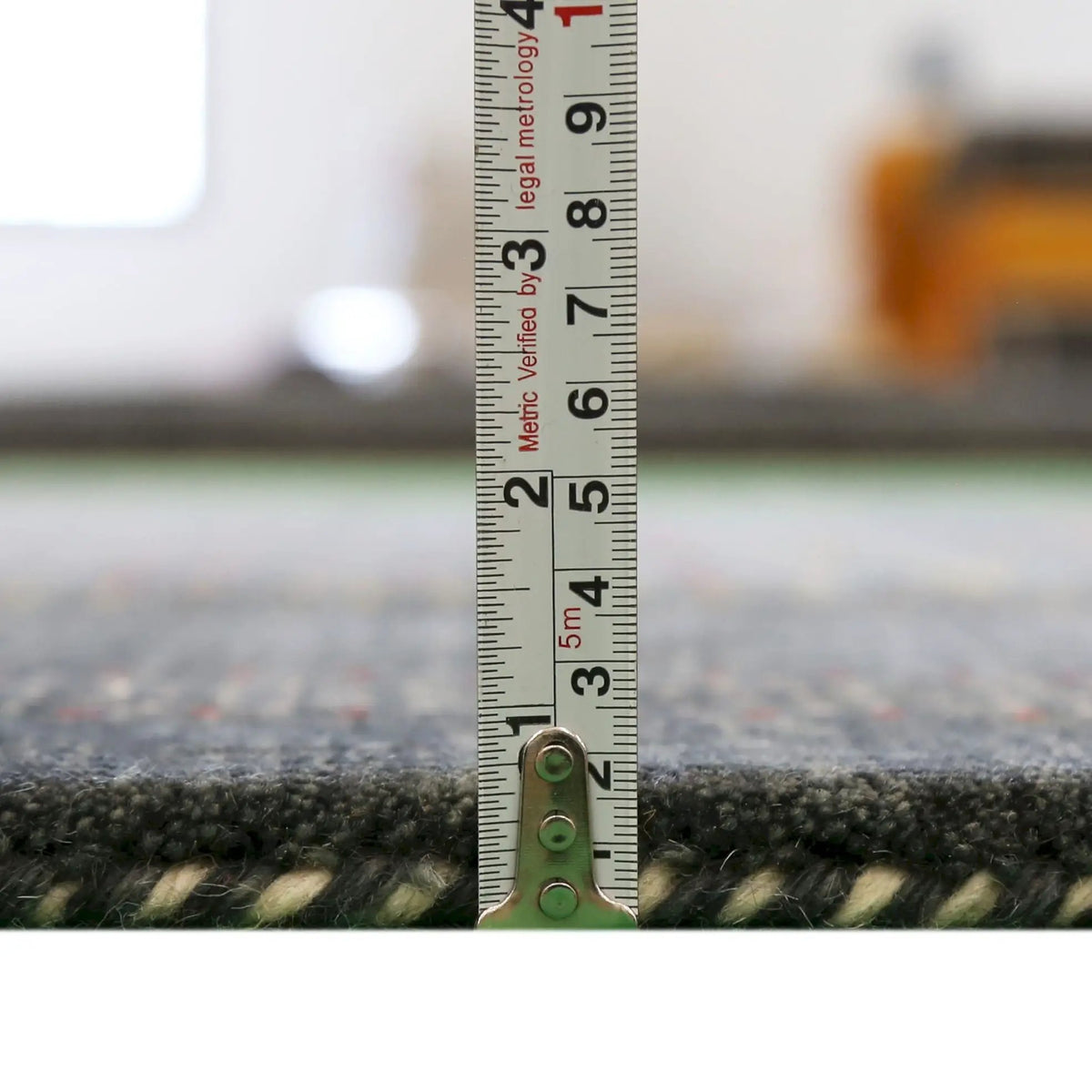 Hand Loomed Wool Area Rug - Charcoal Center Traditional Pattern Red Yellow Accents, photo 5 of 13