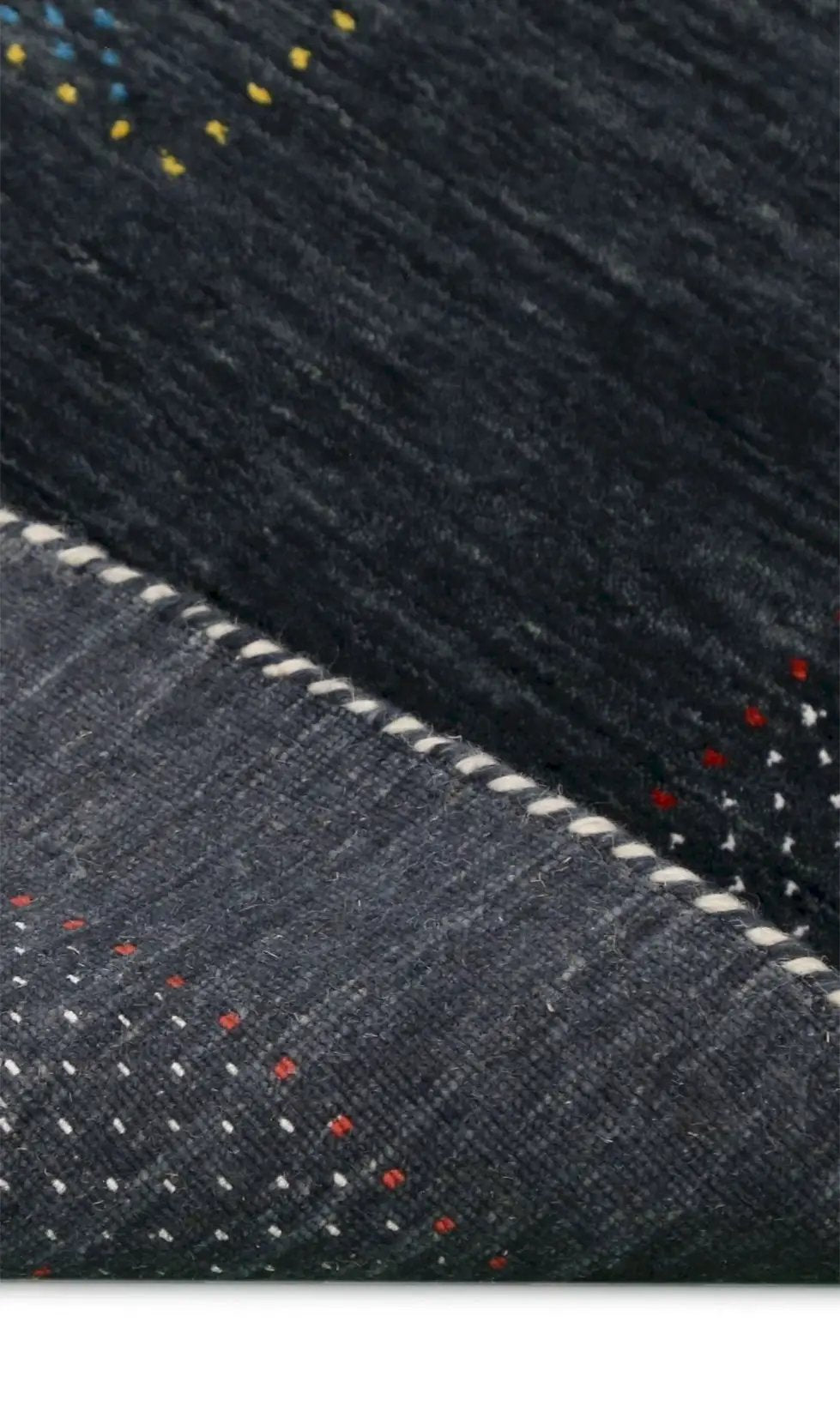 Hand Loomed Wool Area Rug - Charcoal Center Traditional Pattern Red Yellow Accents, photo 13 of 13