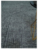 Charcoal Contemporary Stripes Pattern Hand Knotted 9.3x14.8 Wool Area Rug by The Rug Decor