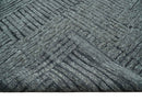 Charcoal Contemporary Stripes Pattern Hand Knotted 9.3x14.8 Wool Area Rug by The Rug Decor
