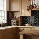 Midnight Glossy Chevron Ceramic Tiles 2x6