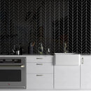 Midnight Glossy Chevron Ceramic Tiles 2x6