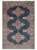 Charcoal, Gray and Pink Traditional Hand Knotted 5x8 and 6x9 Wool Area Rug by The Rug Decor