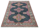 Charcoal, Gray and Pink Traditional Hand Knotted 5x8 and 6x9 Wool Area Rug by The Rug Decor