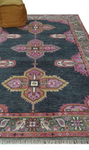 Charcoal, Gray and Pink Traditional Hand Knotted 5x8 and 6x9 Wool Area Rug by The Rug Decor