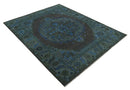 Charcoal Gray Green Blue Wool Area Rug Traditional Heriz Medallion