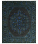 Charcoal, Gray, Green and Blue Neon look Traditional Heriz Medallion Multi Size wool Area Rug