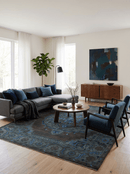 Charcoal Gray Green Blue Wool Area Rug Traditional Heriz Medallion