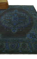 Charcoal Gray Green Blue Wool Area Rug Traditional Heriz Medallion
