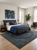Charcoal Gray Green Blue Wool Area Rug Traditional Heriz Medallion