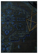 Charcoal Gray Green Blue Wool Area Rug Traditional Heriz Medallion