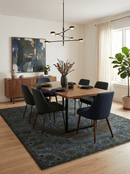 Charcoal Gray Green Blue Wool Area Rug Traditional Heriz Medallion